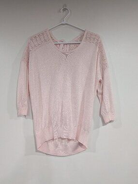 Ricki's Tie Back Lace Short Sleeve Sweater Pale Pink Size XL